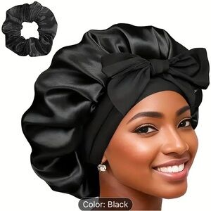 Satin Bonnet Set Soft & Silky  for Sleeping and Hair Care, Adjustable Tie Band